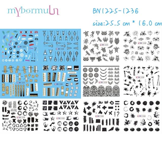 New Geometric Letter Nail Sticker Water Slider Winter Decal Christmas New Year Gift Nail Slider Temporary Tattoos Women Nail Art Stickers Water Transfer Decals Design Nail Art Supplies Manicure Acrylic Nail Foil Stencils Decorations Stevvex