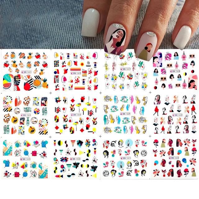 New Geometric Letter Nail Sticker Water Slider Winter Decal Christmas New Year Gift Nail Slider Temporary Tattoos Women Nail Art Stickers Water Transfer Decals Design Nail Art Supplies Manicure Acrylic Nail Foil Stencils Decorations Stevvex