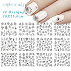 New Geometric Letter Nail Sticker Water Slider Winter Decal Christmas New Year Gift Nail Slider Temporary Tattoos Women Nail Art Stickers Water Transfer Decals Design Nail Art Supplies Manicure Acrylic Nail Foil Stencils Decorations Stevvex