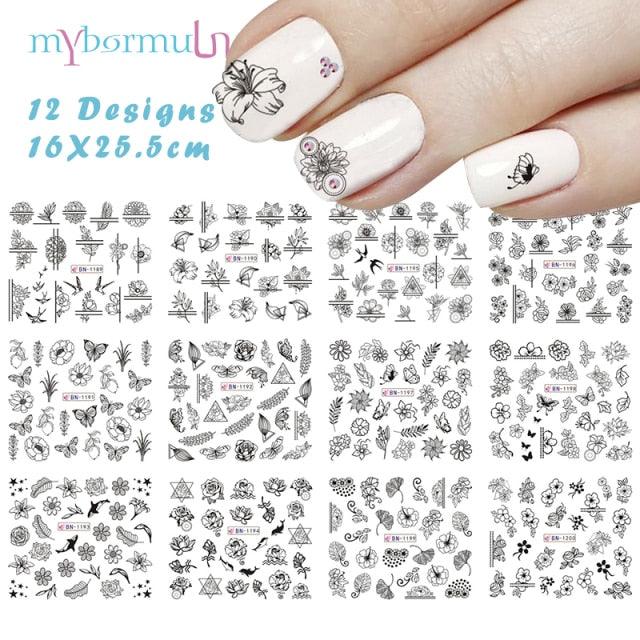 New Geometric Letter Nail Sticker Water Slider Winter Decal Christmas New Year Gift Nail Slider Temporary Tattoos Women Nail Art Stickers Water Transfer Decals Design Nail Art Supplies Manicure Acrylic Nail Foil Stencils Decorations Stevvex