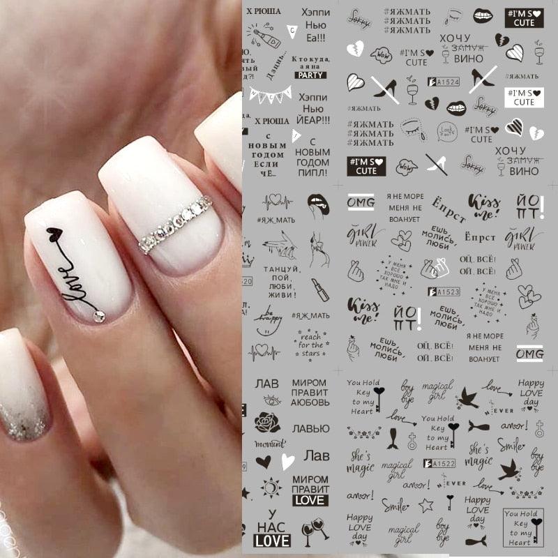 New Geometric Letter Nail Sticker Water Slider Winter Decal Christmas New Year Gift Nail Slider Temporary Tattoos Women Nail Art Stickers Water Transfer Decals Design Nail Art Supplies Manicure Acrylic Nail Foil Stencils Decorations Stevvex