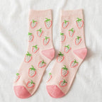 New Harajuku Style Kawaii Woman Socks Cotton Socks Novelty Socks with Strawberry and Flower Funny and Pink Socks Running And Climbing Socks For Men And Women