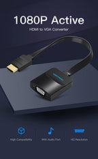 New HDMI To VGA Adapter Digital To Analog Video Audio Converter Cable Gold-Plated HDMI To VGA Adapter Black Design 1080p For Laptop TV Projector Gaming