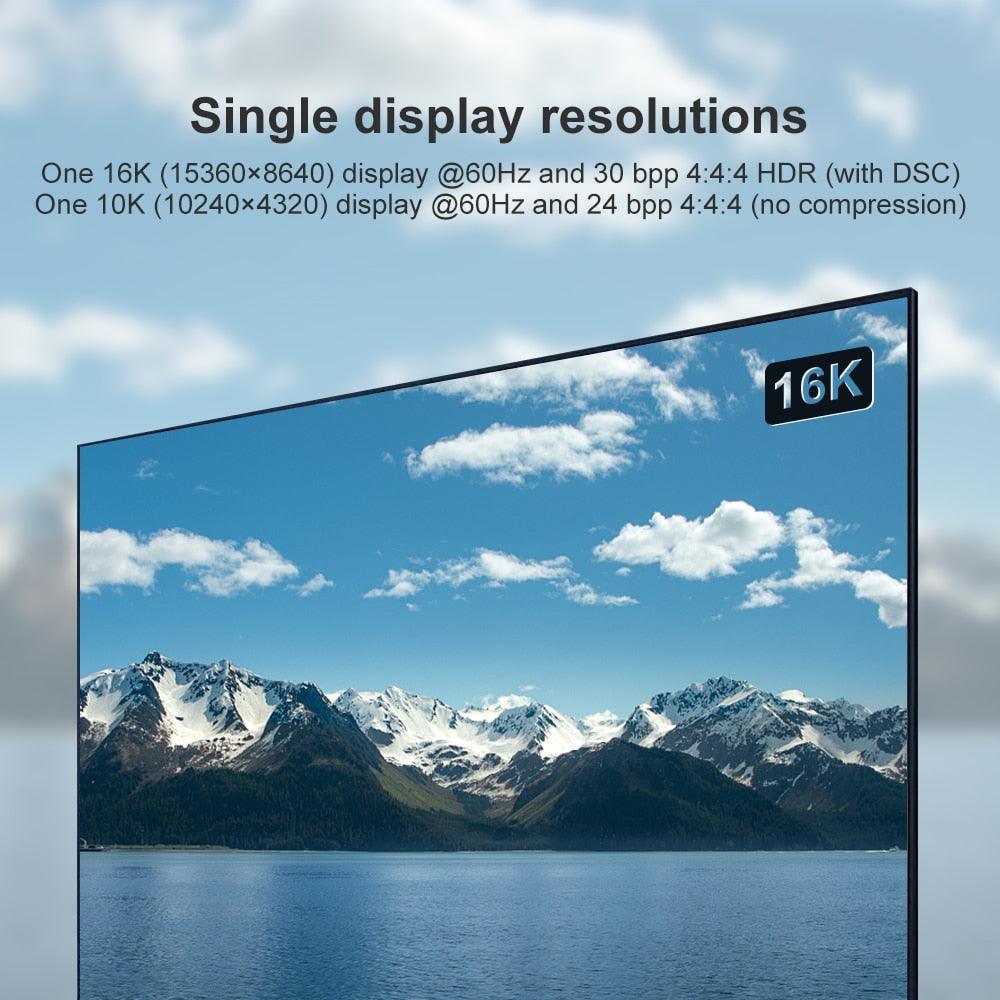 New HDR Resolution DisplayPort 2.0 Cable 16K 10K 80Gbps16K DisplayPort 2.0 Cable 10ft Supports 16K@60Hz 0K@60Hz  8K@60Hz 4K@165Hz 4K@144Hz 80Gbps Dynamic HDR  Adapter For Video PC Laptop TV Monitor Stevvex