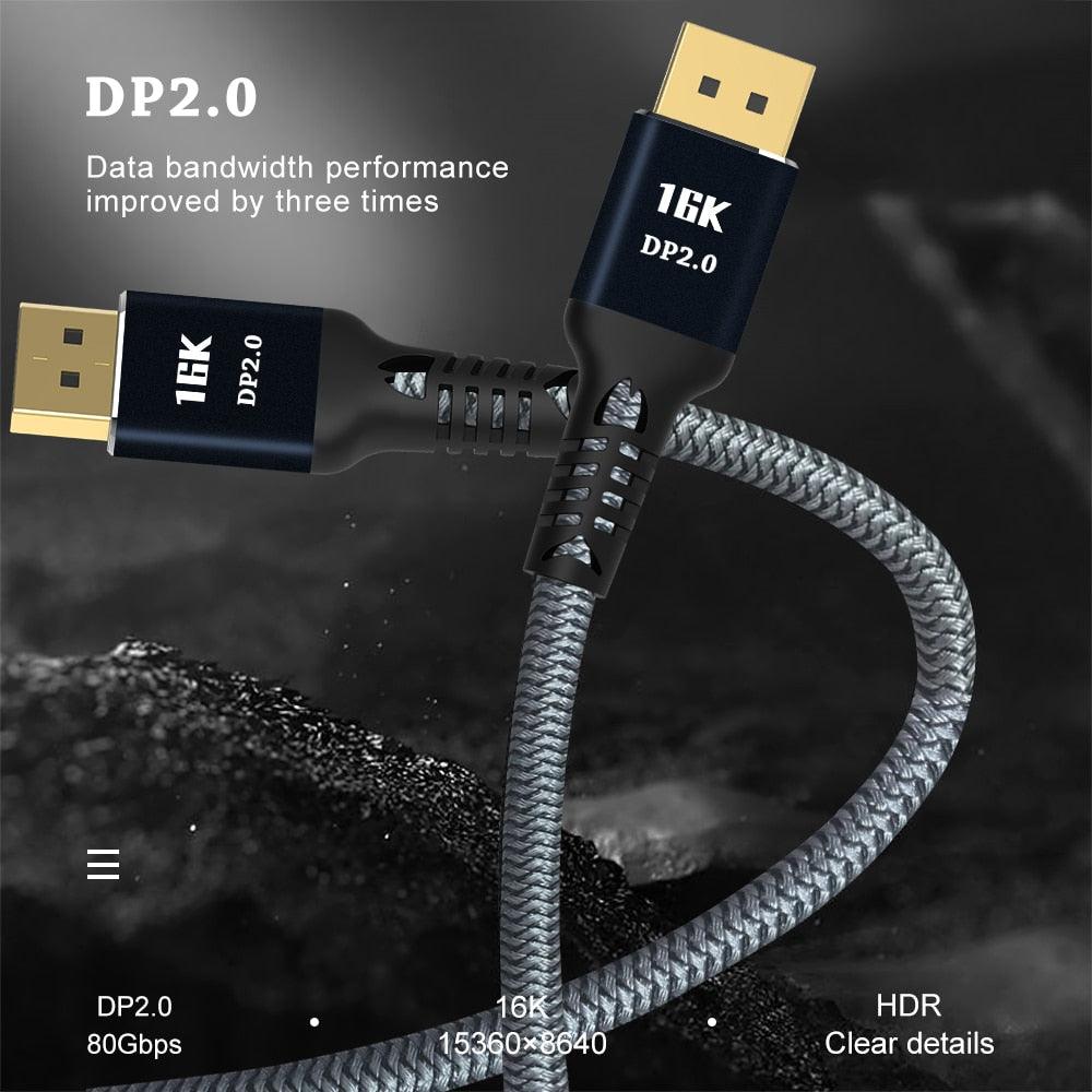 New HDR Resolution DisplayPort 2.0 Cable 16K 10K 80Gbps16K DisplayPort 2.0 Cable 10ft Supports 16K@60Hz 0K@60Hz  8K@60Hz 4K@165Hz 4K@144Hz 80Gbps Dynamic HDR  Adapter For Video PC Laptop TV Monitor Stevvex