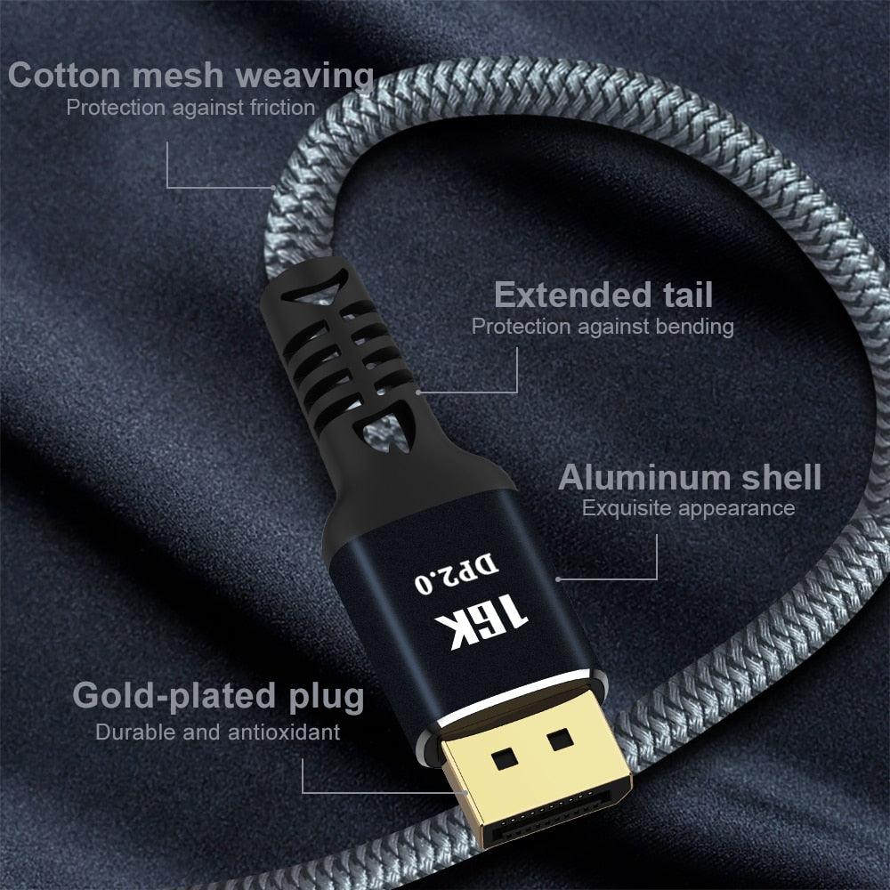 New HDR Resolution DisplayPort 2.0 Cable 16K 10K 80Gbps16K DisplayPort 2.0 Cable 10ft Supports 16K@60Hz 0K@60Hz  8K@60Hz 4K@165Hz 4K@144Hz 80Gbps Dynamic HDR  Adapter For Video PC Laptop TV Monitor Stevvex