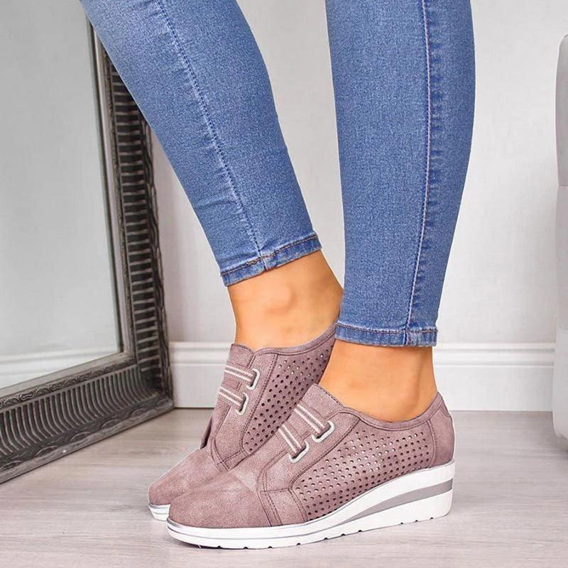 New High Heel Casual Womens Sneakers Breathable Height Increasing Shoes Air Cushion Comfortable Sneakers Women's Vulcanize Leather Shoes Luxury Walking Women Outdoor Shoes