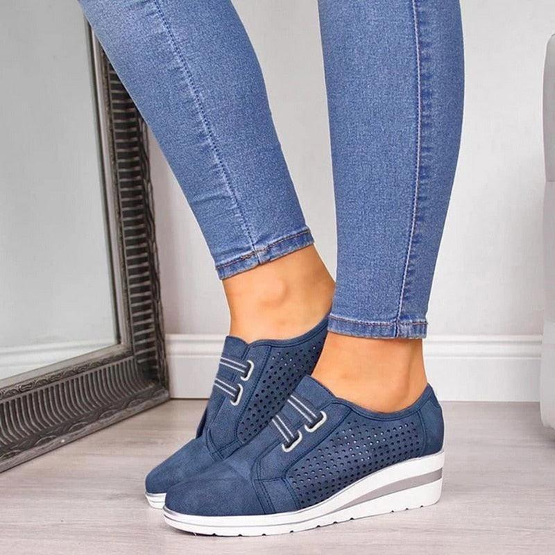 New High Heel Casual Womens Sneakers Breathable Height Increasing Shoes Air Cushion Comfortable Sneakers Women's Vulcanize Leather Shoes Luxury Walking Women Outdoor Shoes