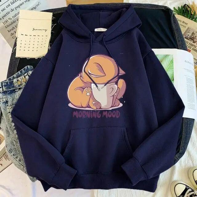 New Hoody Cat Cartoon Print Woman Sweatshirt With Hooded Loose Women's Hoodie Fashion Female Clothes Fleece Hoodies Women Cute Fashion Sweatshirts Sweatshirts Hoodie For Teen Girls Hoodies Stevvex