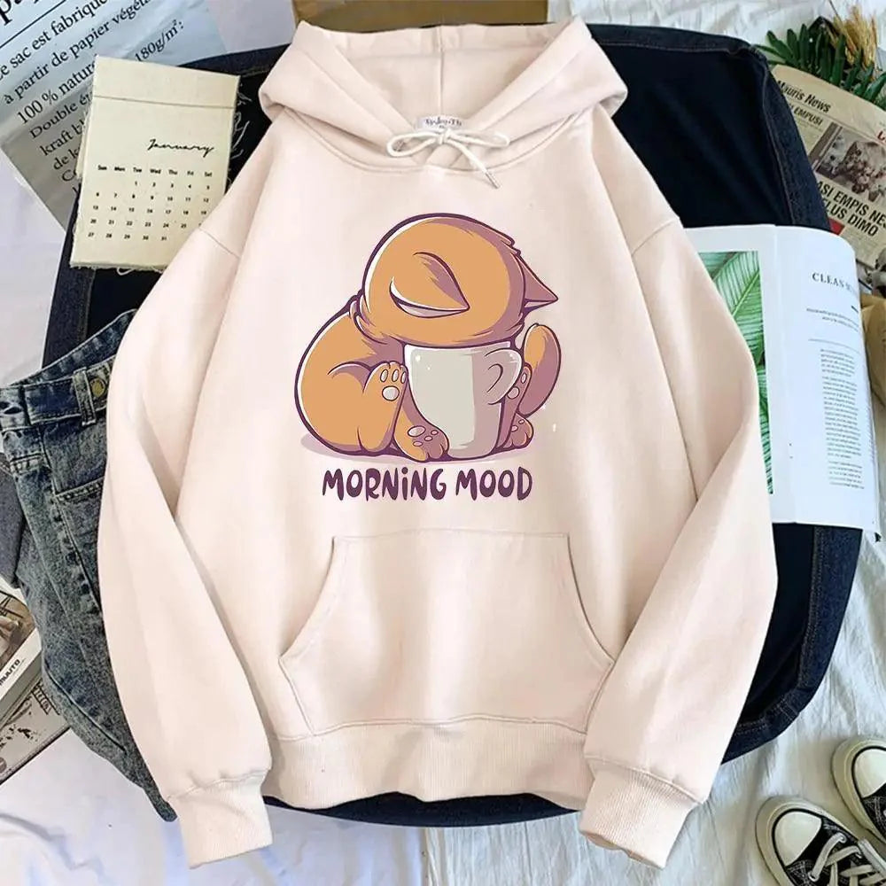 New Hoody Cat Cartoon Print Woman Sweatshirt With Hooded Loose Women's Hoodie Fashion Female Clothes Fleece Hoodies Women Cute Fashion Sweatshirts Sweatshirts Hoodie For Teen Girls Hoodies Stevvex