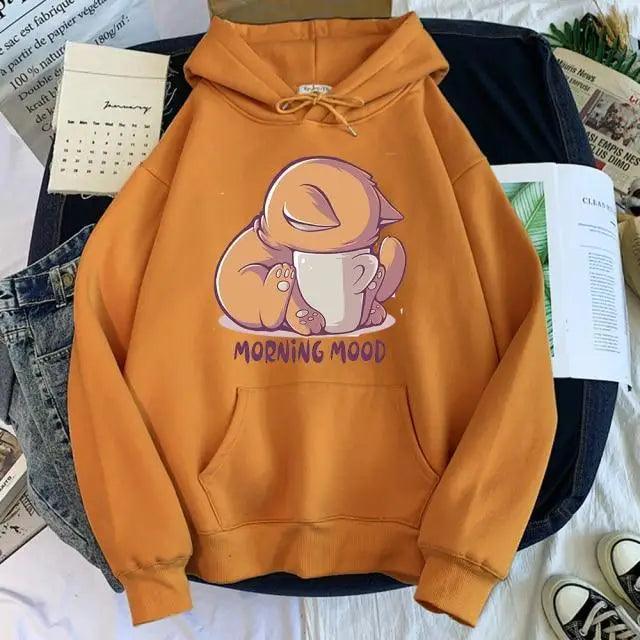 New Hoody Cat Cartoon Print Woman Sweatshirt With Hooded Loose Women's Hoodie Fashion Female Clothes Fleece Hoodies Women Cute Fashion Sweatshirts Sweatshirts Hoodie For Teen Girls Hoodies Stevvex
