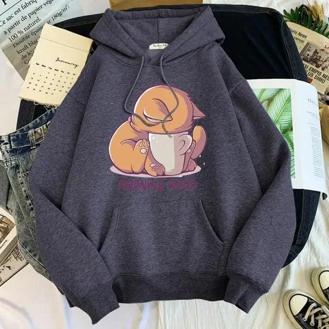 New Hoody Cat Cartoon Print Woman Sweatshirt With Hooded Loose Women's Hoodie Fashion Female Clothes Fleece Hoodies Women Cute Fashion Sweatshirts Sweatshirts Hoodie For Teen Girls Hoodies Stevvex
