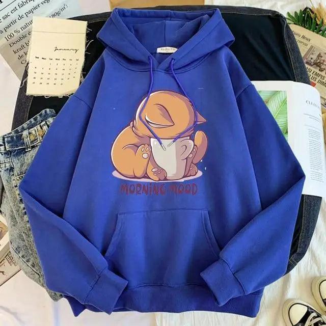 New Hoody Cat Cartoon Print Woman Sweatshirt With Hooded Loose Women's Hoodie Fashion Female Clothes Fleece Hoodies Women Cute Fashion Sweatshirts Sweatshirts Hoodie For Teen Girls Hoodies Stevvex