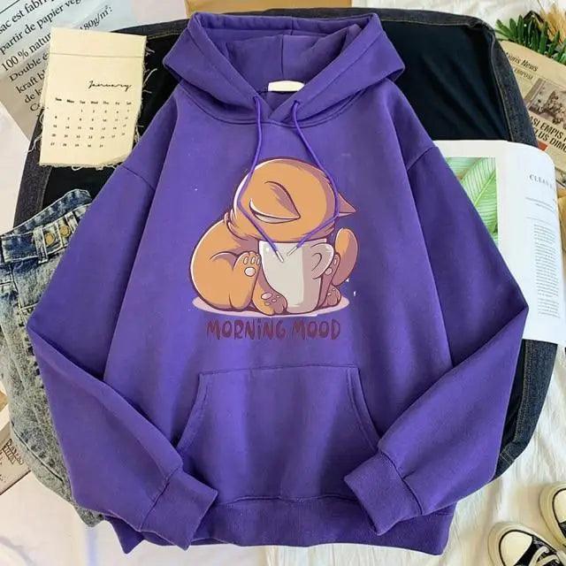 New Hoody Cat Cartoon Print Woman Sweatshirt With Hooded Loose Women's Hoodie Fashion Female Clothes Fleece Hoodies Women Cute Fashion Sweatshirts Sweatshirts Hoodie For Teen Girls Hoodies Stevvex