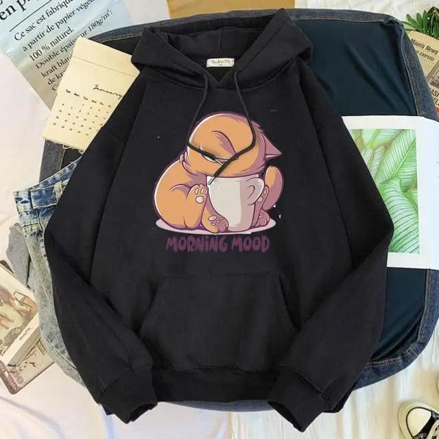 New Hoody Cat Cartoon Print Woman Sweatshirt With Hooded Loose Women's Hoodie Fashion Female Clothes Fleece Hoodies Women Cute Fashion Sweatshirts Sweatshirts Hoodie For Teen Girls Hoodies Stevvex