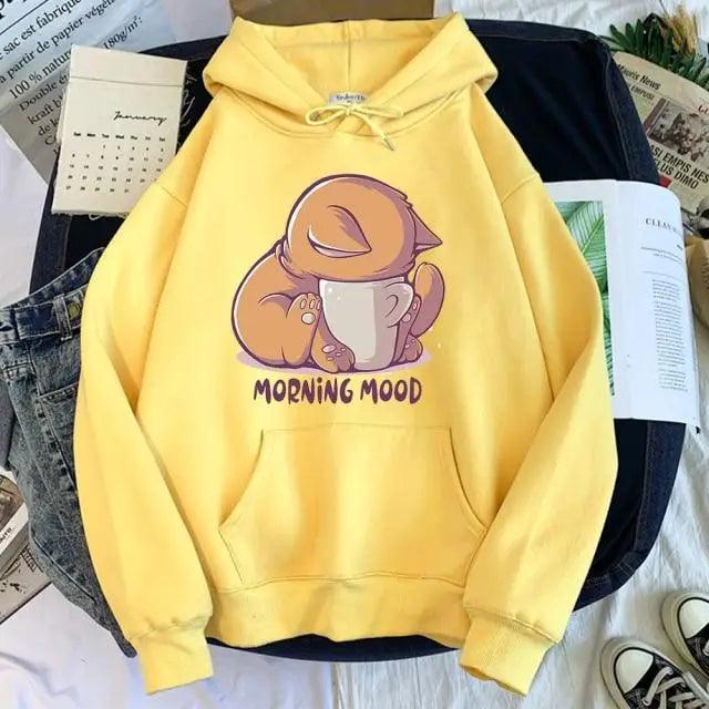 New Hoody Cat Cartoon Print Woman Sweatshirt With Hooded Loose Women's Hoodie Fashion Female Clothes Fleece Hoodies Women Cute Fashion Sweatshirts Sweatshirts Hoodie For Teen Girls Hoodies Stevvex