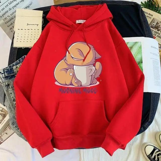 New Hoody Cat Cartoon Print Woman Sweatshirt With Hooded Loose Women's Hoodie Fashion Female Clothes Fleece Hoodies Women Cute Fashion Sweatshirts Sweatshirts Hoodie For Teen Girls Hoodies Stevvex