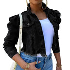 New Incredible Spring Women Sexy Ripped Denim Jackets Vintage Casual Short Jean Jacket Puff Sleeve Winter Female Coat Streetwear Stevvex