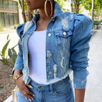 New Incredible Spring Women Sexy Ripped Denim Jackets Vintage Casual Short Jean Jacket Puff Sleeve Winter Female Coat Streetwear Stevvex