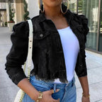 New Incredible Spring Women Sexy Ripped Denim Jackets Vintage Casual Short Jean Jacket Puff Sleeve Winter Female Coat Streetwear Stevvex