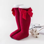 New Kids Socks Toddlers Girls Big Bow Knee High Quality Long Soft Autumn Winter 100% Cotton Lace Baby Tube Sock Baby Cotton Knee Socks Warm Big Bow Knot Baby Stockings Stylish Leg Warmer Soft Dance Socks Stevvex