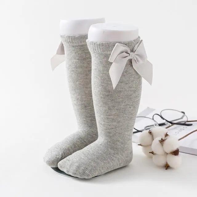 New Kids Socks Toddlers Girls Big Bow Knee High Quality Long Soft Autumn Winter 100% Cotton Lace Baby Tube Sock Baby Cotton Knee Socks Warm Big Bow Knot Baby Stockings Stylish Leg Warmer Soft Dance Socks Stevvex