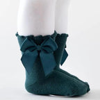 New Kids Socks Toddlers Girls Big Bow Knee High Quality Long Soft Autumn Winter 100% Cotton Lace Baby Tube Sock Baby Cotton Knee Socks Warm Big Bow Knot Baby Stockings Stylish Leg Warmer Soft Dance Socks Stevvex