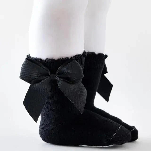 New Kids Socks Toddlers Girls Big Bow Knee High Quality Long Soft Autumn Winter 100% Cotton Lace Baby Tube Sock Baby Cotton Knee Socks Warm Big Bow Knot Baby Stockings Stylish Leg Warmer Soft Dance Socks Stevvex