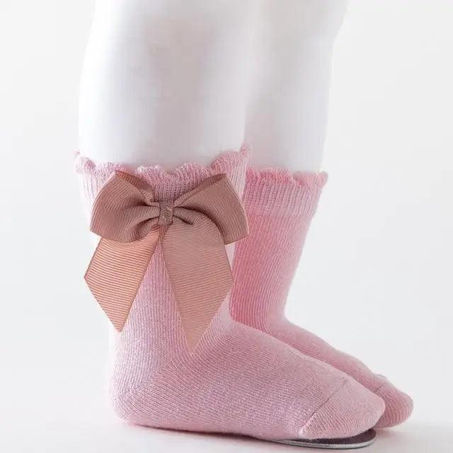 New Kids Socks Toddlers Girls Big Bow Knee High Quality Long Soft Autumn Winter 100% Cotton Lace Baby Tube Sock Baby Cotton Knee Socks Warm Big Bow Knot Baby Stockings Stylish Leg Warmer Soft Dance Socks Stevvex