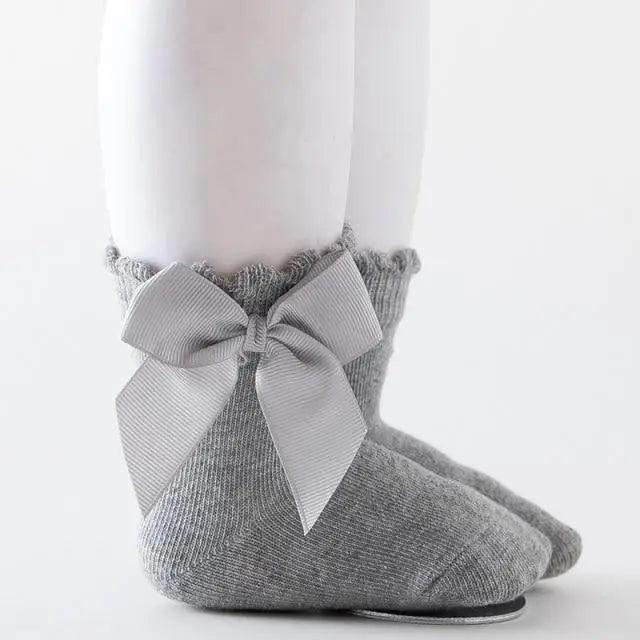 New Kids Socks Toddlers Girls Big Bow Knee High Quality Long Soft Autumn Winter 100% Cotton Lace Baby Tube Sock Baby Cotton Knee Socks Warm Big Bow Knot Baby Stockings Stylish Leg Warmer Soft Dance Socks Stevvex