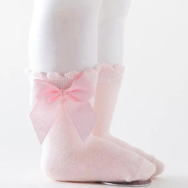 New Kids Socks Toddlers Girls Big Bow Knee High Quality Long Soft Autumn Winter 100% Cotton Lace Baby Tube Sock Baby Cotton Knee Socks Warm Big Bow Knot Baby Stockings Stylish Leg Warmer Soft Dance Socks Stevvex
