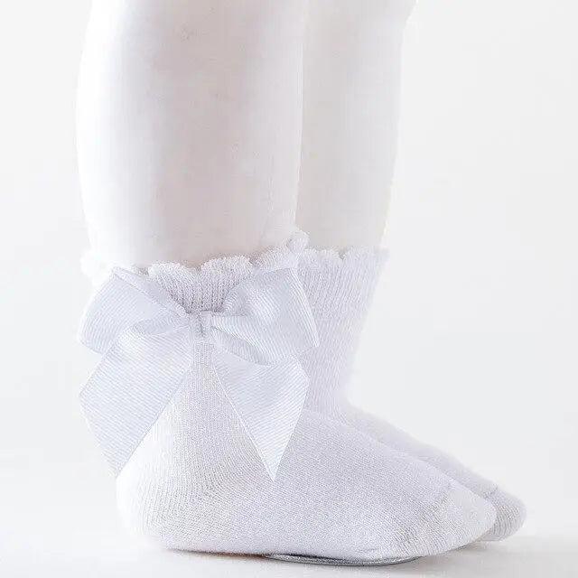 New Kids Socks Toddlers Girls Big Bow Knee High Quality Long Soft Autumn Winter 100% Cotton Lace Baby Tube Sock Baby Cotton Knee Socks Warm Big Bow Knot Baby Stockings Stylish Leg Warmer Soft Dance Socks Stevvex