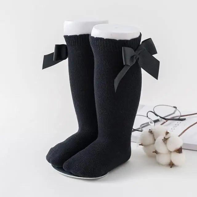 New Kids Socks Toddlers Girls Big Bow Knee High Quality Long Soft Autumn Winter 100% Cotton Lace Baby Tube Sock Baby Cotton Knee Socks Warm Big Bow Knot Baby Stockings Stylish Leg Warmer Soft Dance Socks Stevvex