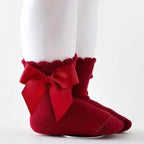 New Kids Socks Toddlers Girls Big Bow Knee High Quality Long Soft Autumn Winter 100% Cotton Lace Baby Tube Sock Baby Cotton Knee Socks Warm Big Bow Knot Baby Stockings Stylish Leg Warmer Soft Dance Socks Stevvex