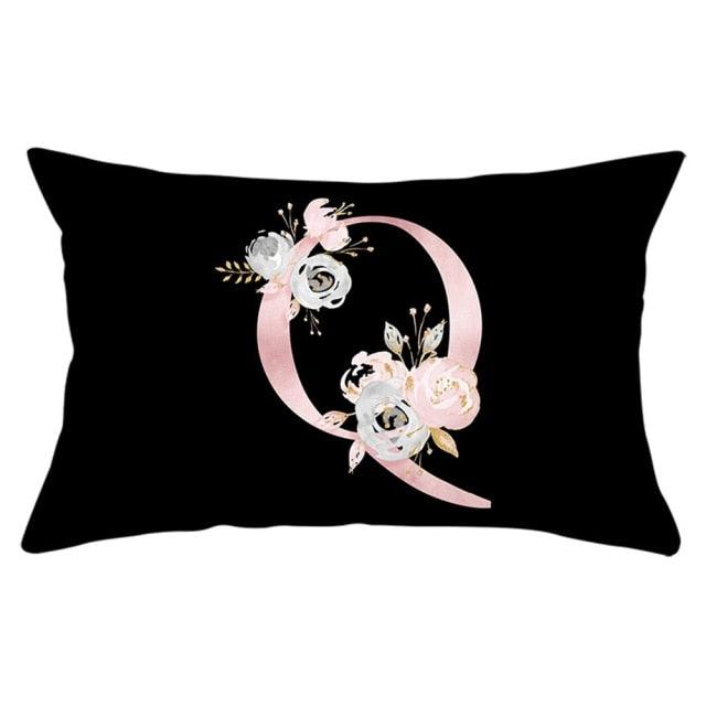 New Light Letter Flower Pillow Covers Alphabet Decorative Pillow Cases ABC Letter Flowers Cushion Covers Black Plush Pillow Case Super Soft Living Room Decorative Cushion Cover Elegant Soft Design 30x50cm Stevvex