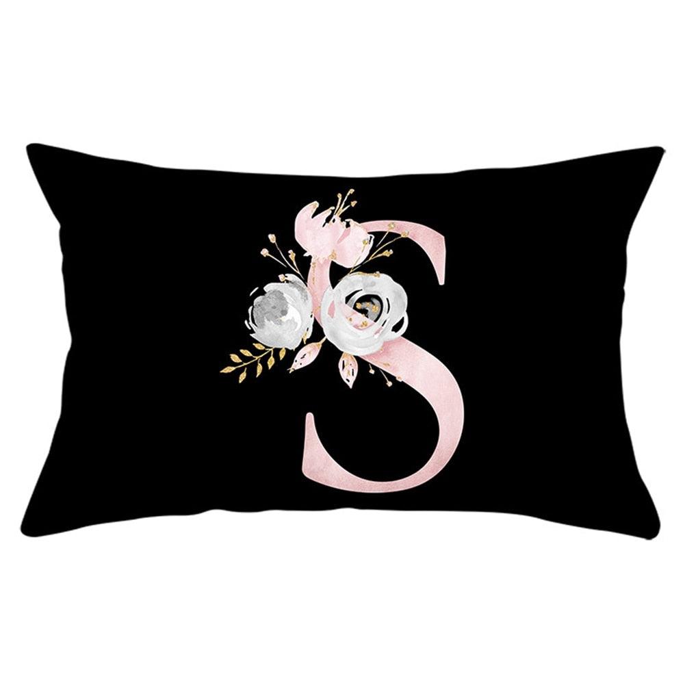 New Light Letter Flower Pillow Covers Alphabet Decorative Pillow Cases ABC Letter Flowers Cushion Covers Black Plush Pillow Case Super Soft Living Room Decorative Cushion Cover Elegant Soft Design 30x50cm Stevvex