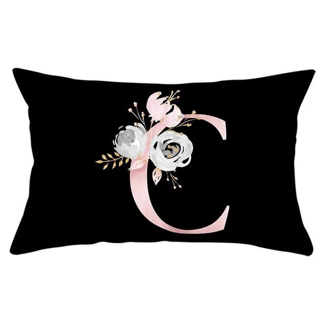 New Light Letter Flower Pillow Covers Alphabet Decorative Pillow Cases ABC Letter Flowers Cushion Covers Black Plush Pillow Case Super Soft Living Room Decorative Cushion Cover Elegant Soft Design 30x50cm Stevvex