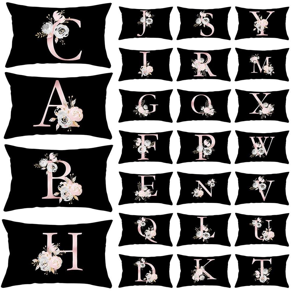 New Light Letter Flower Pillow Covers Alphabet Decorative Pillow Cases ABC Letter Flowers Cushion Covers Black Plush Pillow Case Super Soft Living Room Decorative Cushion Cover Elegant Soft Design 30x50cm Stevvex