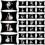 New Light Letter Flower Pillow Covers Alphabet Decorative Pillow Cases ABC Letter Flowers Cushion Covers Black Plush Pillow Case Super Soft Living Room Decorative Cushion Cover Elegant Soft Design 30x50cm Stevvex