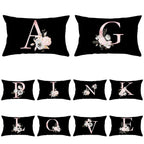 New Light Letter Flower Pillow Covers Alphabet Decorative Pillow Cases ABC Letter Flowers Cushion Covers Black Plush Pillow Case Super Soft Living Room Decorative Cushion Cover Elegant Soft Design 30x50cm Stevvex