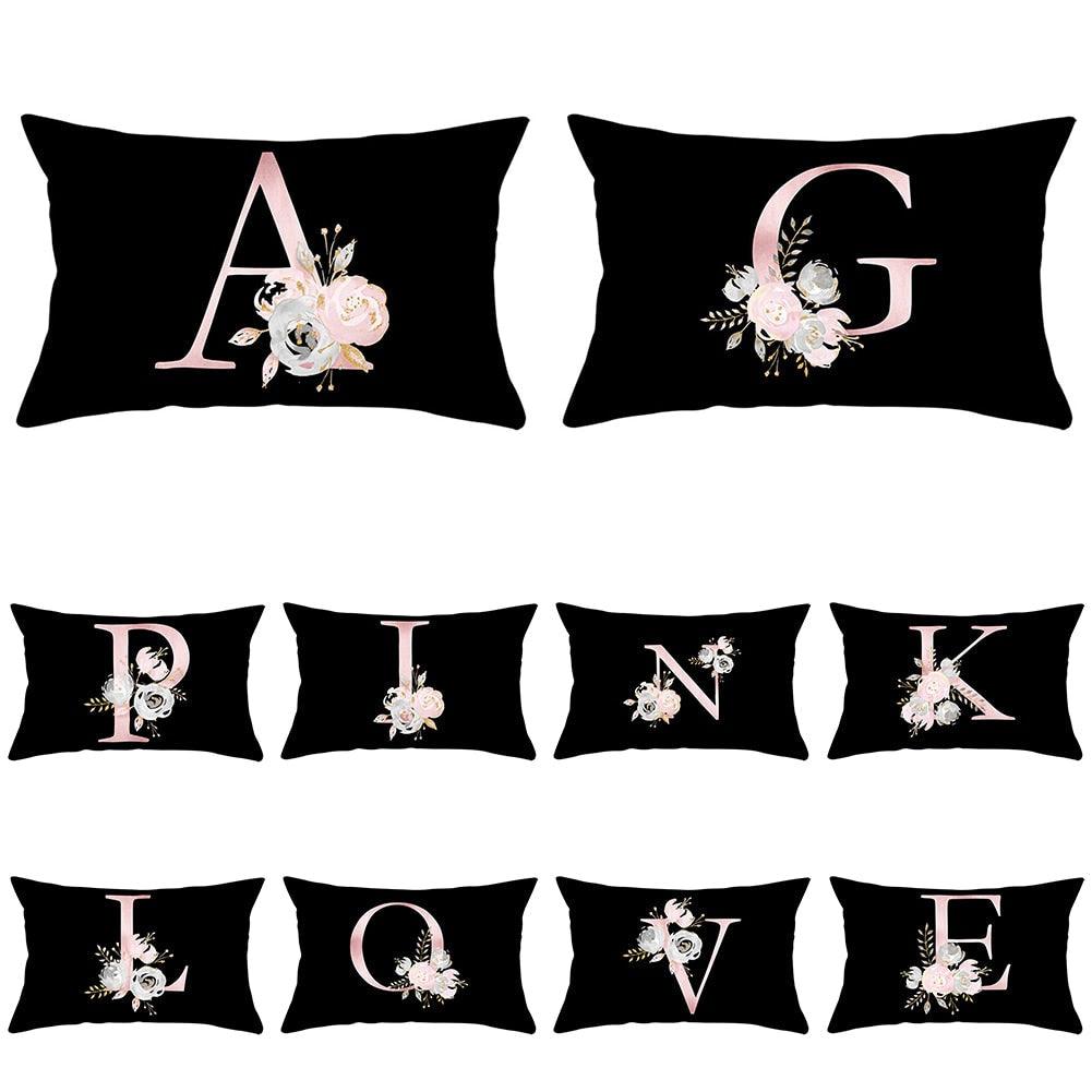 New Light Letter Flower Pillow Covers Alphabet Decorative Pillow Cases ABC Letter Flowers Cushion Covers Black Plush Pillow Case Super Soft Living Room Decorative Cushion Cover Elegant Soft Design 30x50cm Stevvex