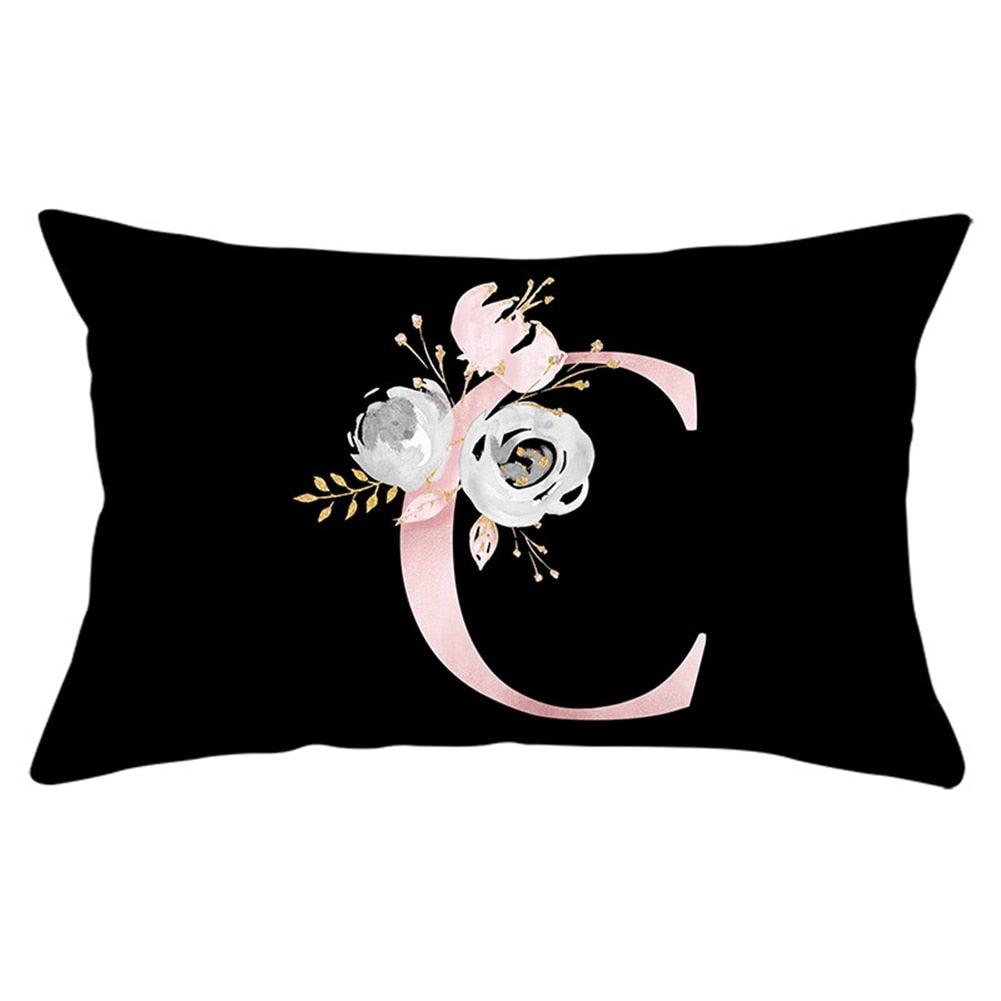 New Light Letter Flower Pillow Covers Alphabet Decorative Pillow Cases ABC Letter Flowers Cushion Covers Black Plush Pillow Case Super Soft Living Room Decorative Cushion Cover Elegant Soft Design 30x50cm Stevvex