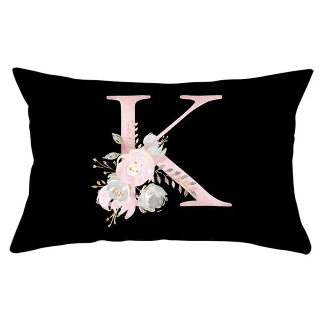 New Light Letter Flower Pillow Covers Alphabet Decorative Pillow Cases ABC Letter Flowers Cushion Covers Black Plush Pillow Case Super Soft Living Room Decorative Cushion Cover Elegant Soft Design 30x50cm Stevvex