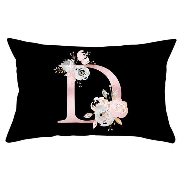 New Light Letter Flower Pillow Covers Alphabet Decorative Pillow Cases ABC Letter Flowers Cushion Covers Black Plush Pillow Case Super Soft Living Room Decorative Cushion Cover Elegant Soft Design 30x50cm Stevvex