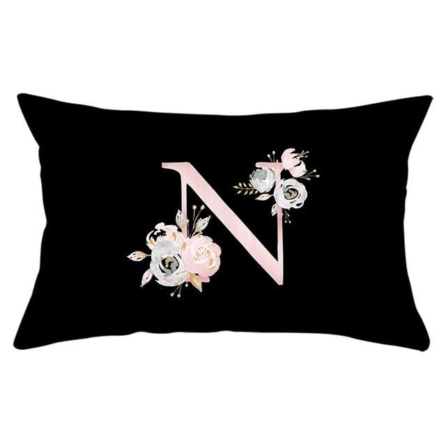 New Light Letter Flower Pillow Covers Alphabet Decorative Pillow Cases ABC Letter Flowers Cushion Covers Black Plush Pillow Case Super Soft Living Room Decorative Cushion Cover Elegant Soft Design 30x50cm Stevvex