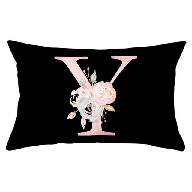 New Light Letter Flower Pillow Covers Alphabet Decorative Pillow Cases ABC Letter Flowers Cushion Covers Black Plush Pillow Case Super Soft Living Room Decorative Cushion Cover Elegant Soft Design 30x50cm Stevvex