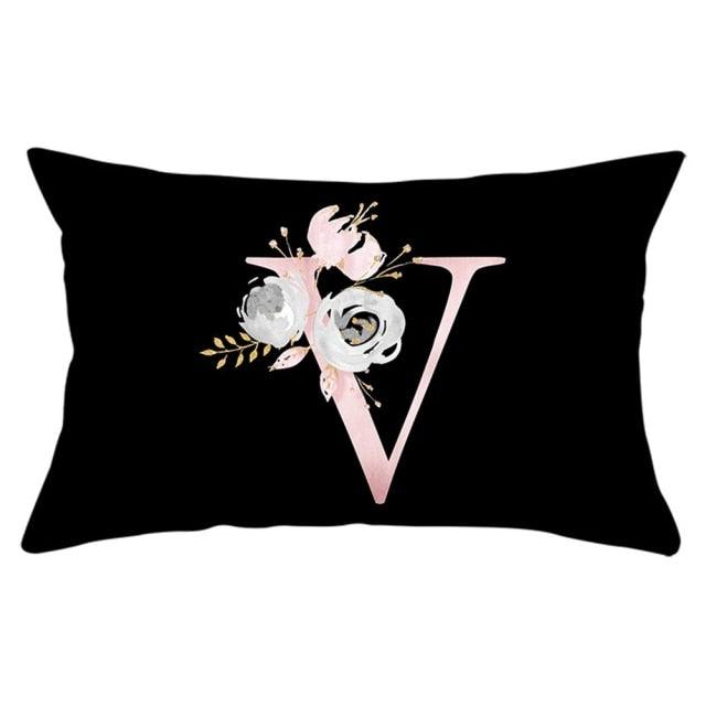 New Light Letter Flower Pillow Covers Alphabet Decorative Pillow Cases ABC Letter Flowers Cushion Covers Black Plush Pillow Case Super Soft Living Room Decorative Cushion Cover Elegant Soft Design 30x50cm Stevvex