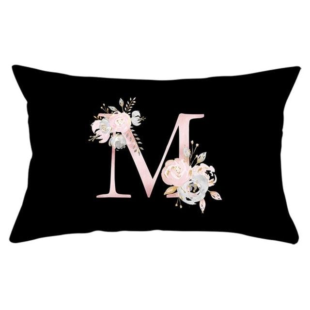 New Light Letter Flower Pillow Covers Alphabet Decorative Pillow Cases ABC Letter Flowers Cushion Covers Black Plush Pillow Case Super Soft Living Room Decorative Cushion Cover Elegant Soft Design 30x50cm Stevvex