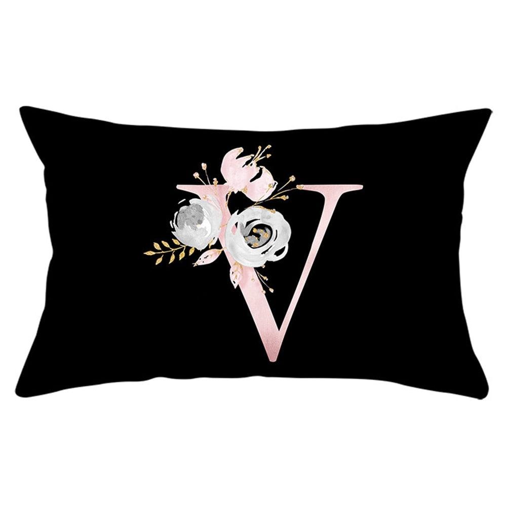 New Light Letter Flower Pillow Covers Alphabet Decorative Pillow Cases ABC Letter Flowers Cushion Covers Black Plush Pillow Case Super Soft Living Room Decorative Cushion Cover Elegant Soft Design 30x50cm Stevvex