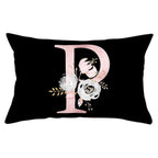 New Light Letter Flower Pillow Covers Alphabet Decorative Pillow Cases ABC Letter Flowers Cushion Covers Black Plush Pillow Case Super Soft Living Room Decorative Cushion Cover Elegant Soft Design 30x50cm Stevvex